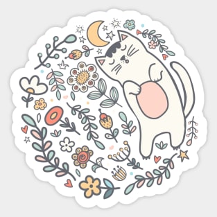 A Seriously Sleepy Kitty Cat Snoozing Under The Stars Sticker